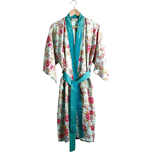 Caro London Blue Beautiful Cotton Wrap Kimono - Medium/Large