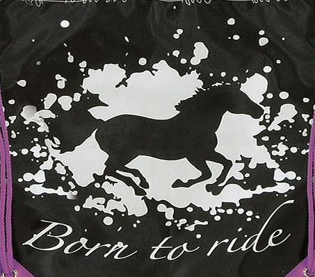 Girls Born to Ride Drawstring Bag - Black/Purple