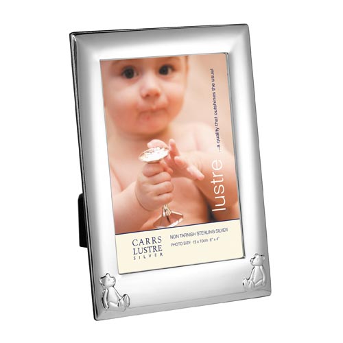 Carrs Of Sheffield Childs Bear Flat Plain Rectangle Frame- Mahogany Finish Back In Sterling Silver By Carrs Of Sheffiel