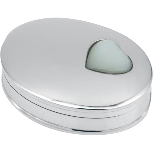 Carrs Of Sheffield Oval Box With Mother Of Pearl Heart In Sterling Silver By Carrs Of Sheffield