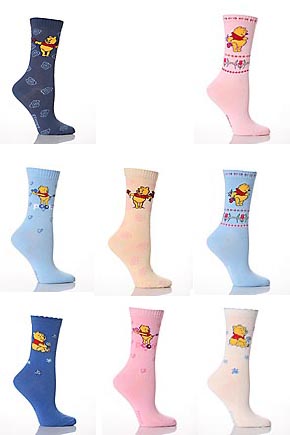 Cartoon Heroes Ladies 3 Pair TM Disney Winnie The Pooh Socks Assorted