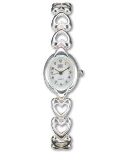 Carvel Ladies Sterling Silver Heart Link Bracelet Watch