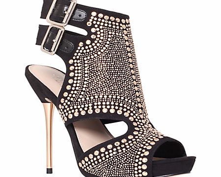 Carvela Gyrate Heeled Leather Sandals, Black/Gold