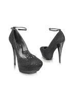 Casadei Black Lace and Satin Platform Pump Shoes