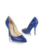 Casadei Blue Patent Croco Platform Pump Shoes