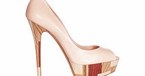 Nude leather peep-toe platform heels