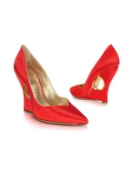 Casadei Red Satin Pump Wedge Cutout Shoes