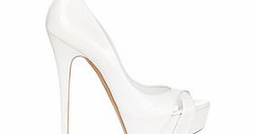 White patent leather platform heels