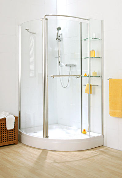 Cascata Storage Corner Curve Shower with Shelving unit (Left) with Tray SR
