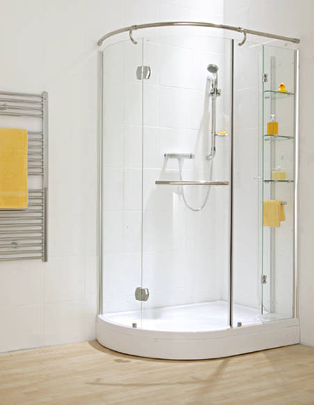 Storage Off-set Shower Enclosure (Left) with Tray