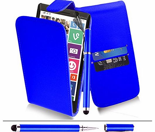 Nokia Lumia 830 - Premium Leather Wallet Flip Case Cover Pouch + Screen Protector With Microfibre Polishing Cloth + Touch Screen Stylus Pen By CCUK