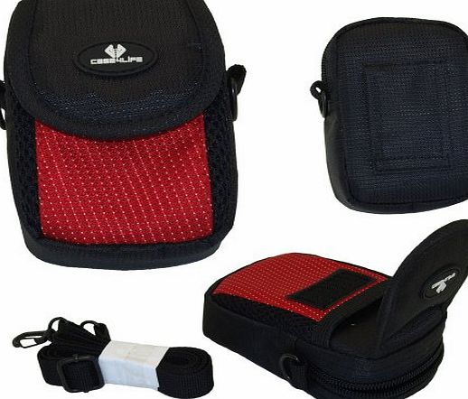 Case4Life Red/Black Nylon Soft Shockproof Splashproof Digital Camera Case Bag for Fujifilm Finepix AV, AX, F, JX, JV, JZ, L, T, XP, Z Series inc AX650, JV500 - Lifetime Warranty