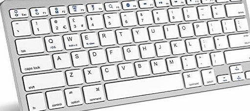 Caseflex Ultra Slim Wireless Bluetooth Keyboard For All iOS, iPad, Android, Mac, amp; Windows Devices - Silver amp; White