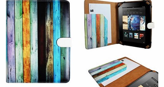Rainbow Beach Deck Wallet Case Cover Featuring Corner Strap Security, Document Sleeve and Magnetic Snap Button Closure for 8.9 inch Kindle Fire HD
