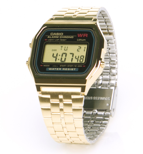 Gold Strap Black Face Retro Digital Watch from