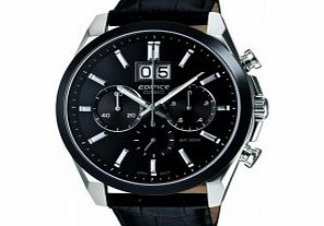 Casio Mens Edifice Black Leather Strap Watch