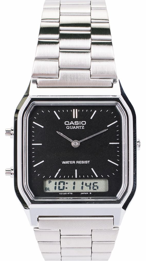 Casio Silver And Black Retro Dual Time Watch