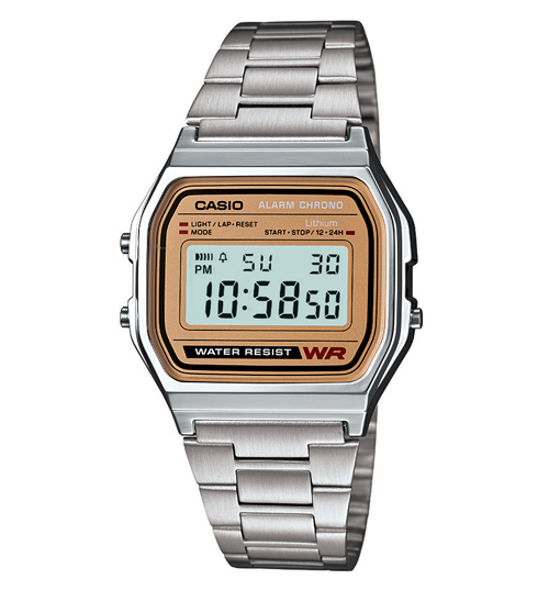 Silver Strap Gold Face Retro Digital Watch from