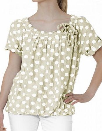 CASPAR Fashion CASPAR Womens Light Silk Summer Blouse with White or Grey Dots and Bow - many colours - BLU001, Farbe:beige