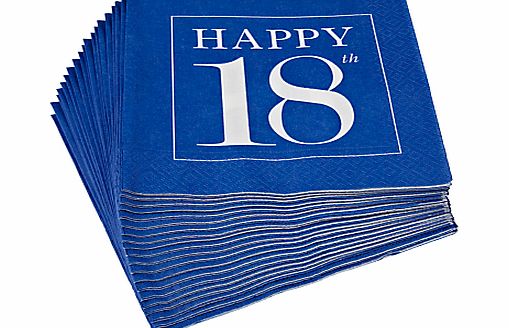 Caspari 18th Celebration Napkins, Pack of 20, Blue