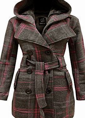 Catch One Ladies Belted Button Military Check Coat Womens Hooded Winter Jacket Charcoal Check 14