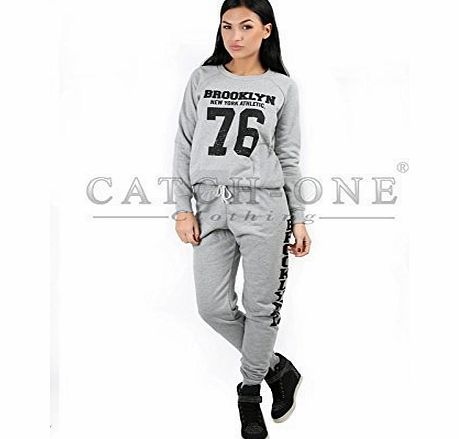 Catch One Clothing Catch One Ladies Brooklyn Tracksuit Jogging Bottoms Womens Sweatshirt Silver ML