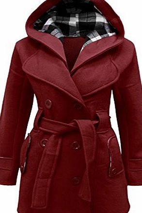 Catch One Womens Belted Button Coat New Ladies Hooded Military Jacket Wine 14