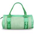 Aqua Woven Straw and Leather Sequined Barrel Bag