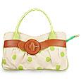 Lime Polkadots Cream Canvas and Leather Bag
