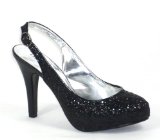 Caterpillar Garage Shoes - Vanquish - Womens High Heel Shoe - Black Glitter Size 4 UK