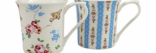 Cath Kidston Bird and Pastel Blue Mugs, Set of 2