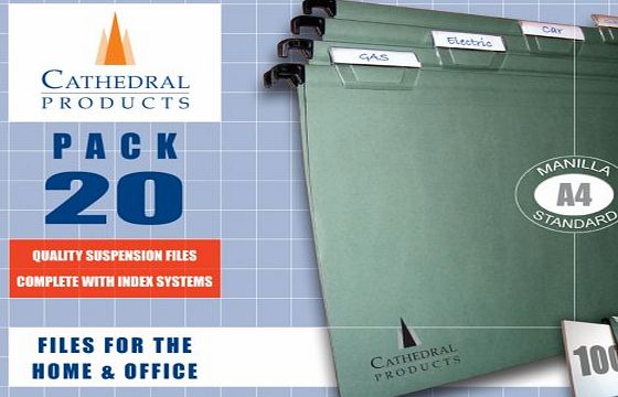 Cathederal Products Pack of 20 A4 Green Manila Suspension Files