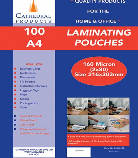 Cathedral Products A4 Laminating Pouches 150