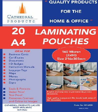 Cathedral Products A4 Laminating Pouches 160