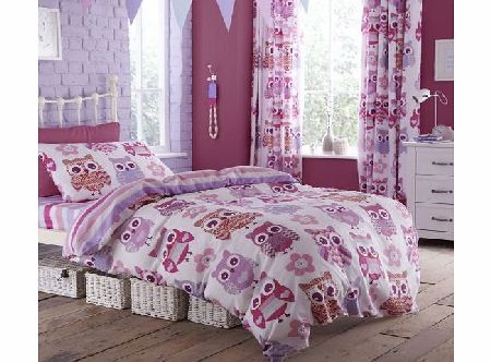 Catherine Lansfield Owl Floral Pink Girls Single Duvet Quilt Cover Bedding Set