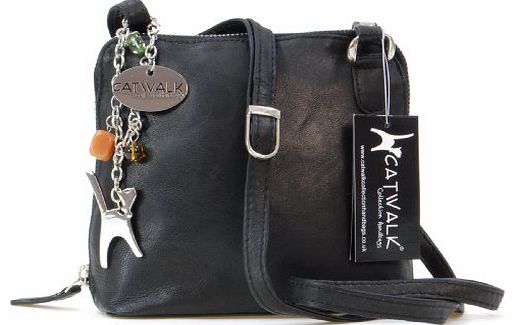 Catwalk Collection Handbags Catwalk Collection Leather Cross-Body Bag- Lena - Black
