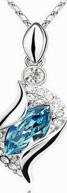 Celebrity Elements Celebrity Jewellery Ladies Fashion Blue Swarovski Elements Crystal Pendant K-White Gold Plated Necklace for for Women Free Gift Box N42 203