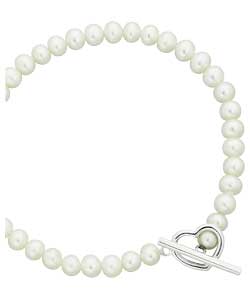 celebrity X Sterling Silver and Pearl Heart T-Bar Bracelet