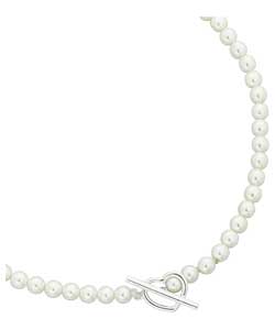 celebrity X Sterling Silver and Pearl Heart T-Bar Necklace