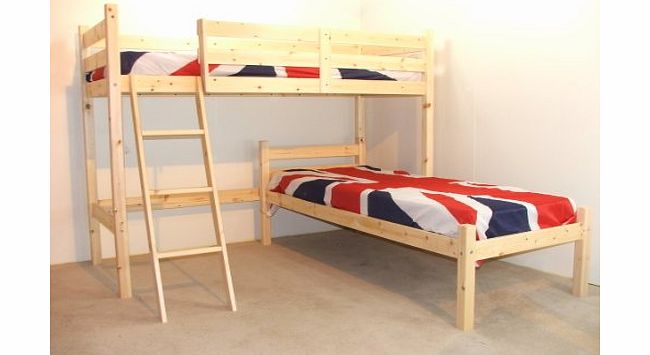 L SHAPED 3ft bunkbed - Wooden LShaped Bunk Bed for kids - INCLUDES 2x 15cm sprung mattresses