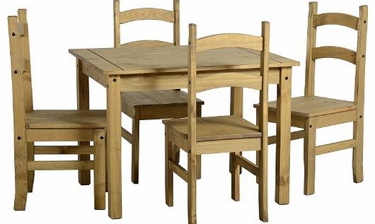 CENTURION PINE 07779 270996 Corona Mexican style antique distressed pine dining set with 4 Mexican chairs