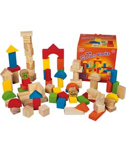 Chad Valley 80 Piece Wooden Blocks in a Tub
