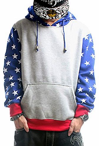 QIBO Mens Casual Sport Stars Print Oversized Hip Hop Pullover Hoodie Grey XL