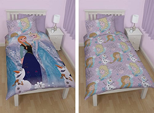 Character World Disney Frozen Reversible Elsa Anna and Olaf Single Bed Set- Duvet Cover and Pillow Case