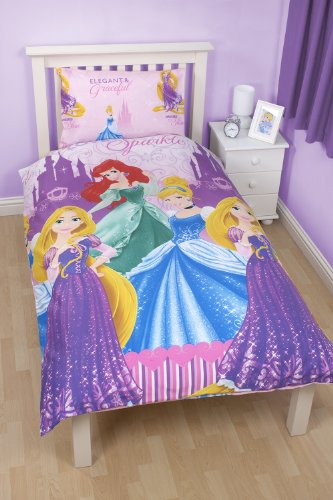 Disney Princess Sparkle Single Rotary Duvet Set, Multi-Colour