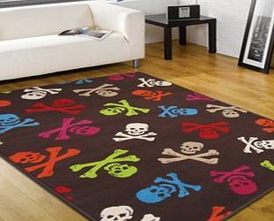 Characterland Childrens Retro Funky Rug - Skull and Cross Bones - Multicoloured - 120x160cms (4 x 53``) Approx - *UK Only* - due to size/weight restrictions. *Not Eire*.