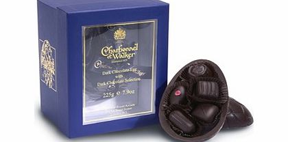 Dark chocolate Easter egg with dark chocolates -