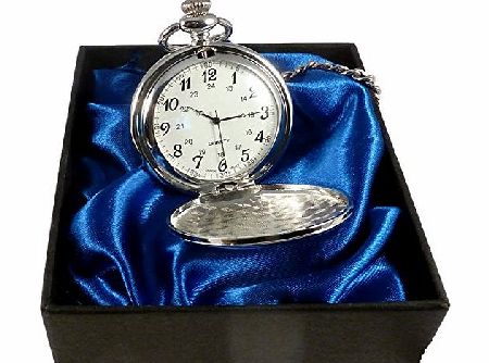 Charles Hendon Personalised Engraved Silver Pocket Watch in Blue Satin Lined Presentation Box - Genuine Charles Hendon