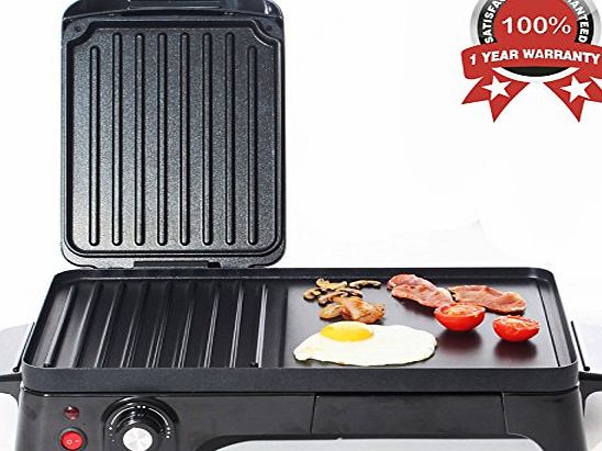 Charles Jacobs 2200W TEN Portion Healthy Portable ELECTRIC GRILL and GRIDDLE Variable Temperature Control, Panini Sandwich Toaster, Caravan and Camping Cooker in Black 2 Year Warranty