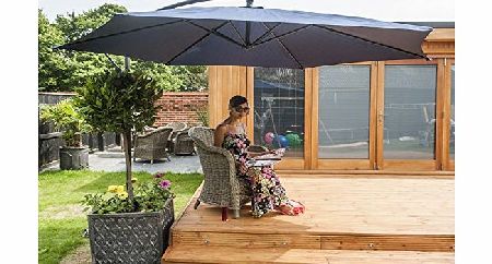 3m Cantilever PARASOL Steel Frame Garden Furniture Foldable Umbrella with Winding Crank & Tilt Function in Blue